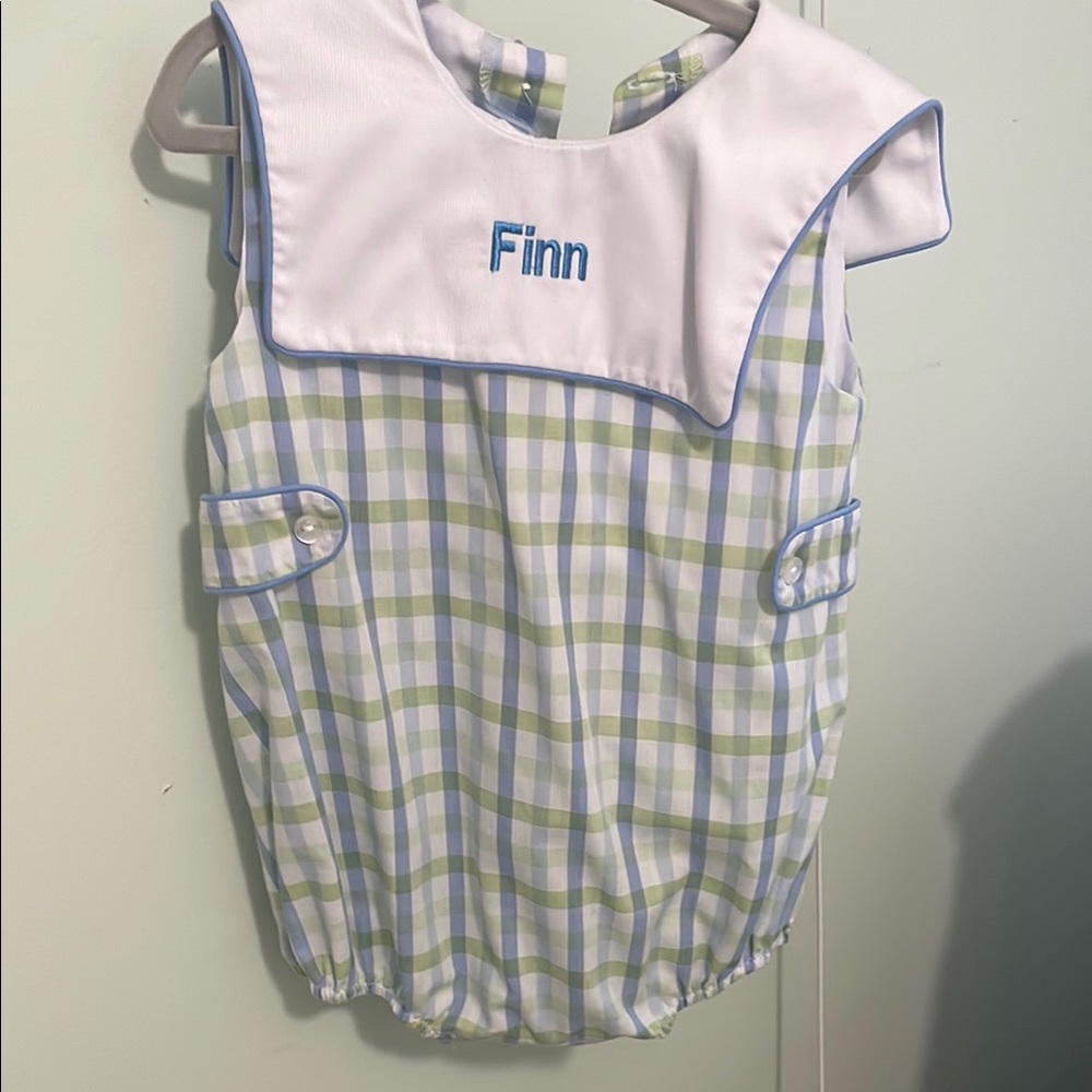 Little English Blue and Green Bodysuit with Plaid Pattern